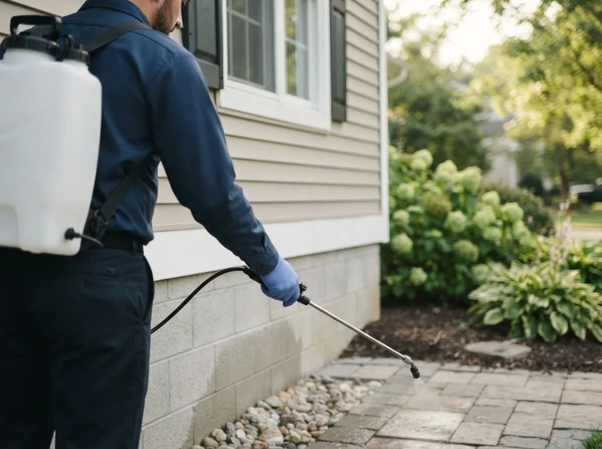 Pest control technician inspecting a home in Connoquenessing, PA